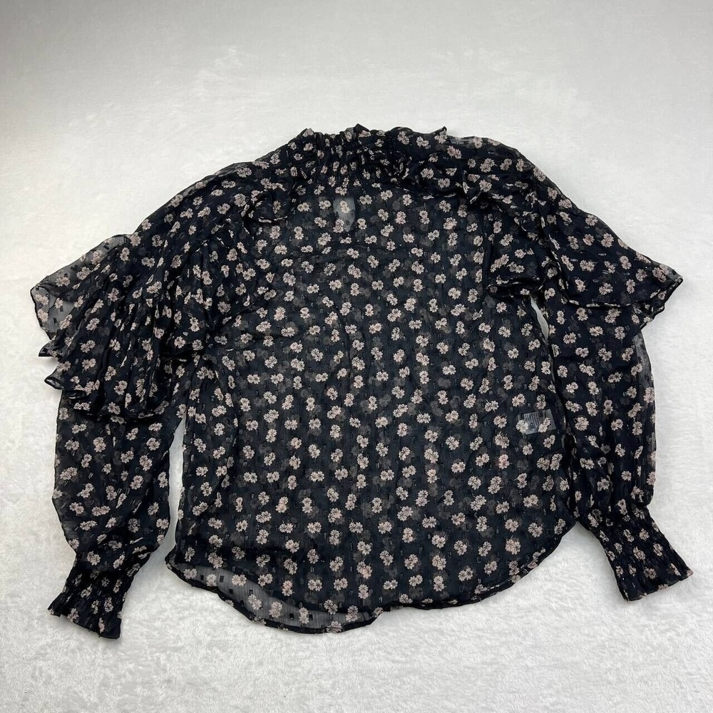 Calligraphie Top Women Medium Black Floral All Over Print Ruffles Long Sleeves M